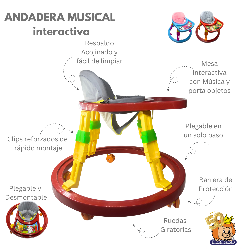 Foto 7 pulgar | Andadera Musical Interactiva Promeyco Rojo León Y Tigre