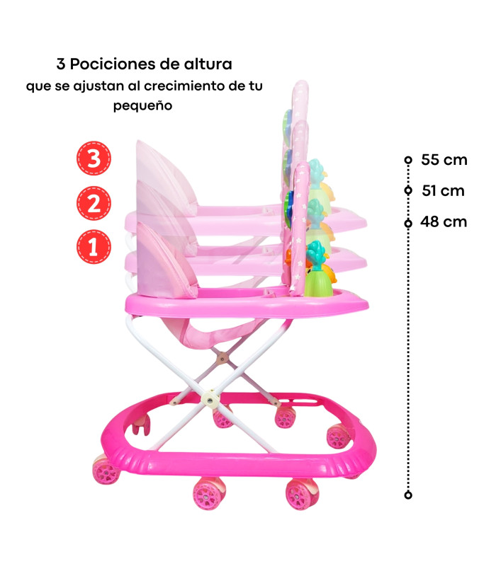 Foto 4 pulgar | Andadera Para Bebe Plegable, Andador 8 Llantas De Gel Ballena - Rosa
