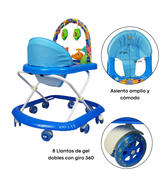 Foto 2 | Andadera Para Bebe Plegable, Andador 8 Llantas De Gel Ballena - Azul