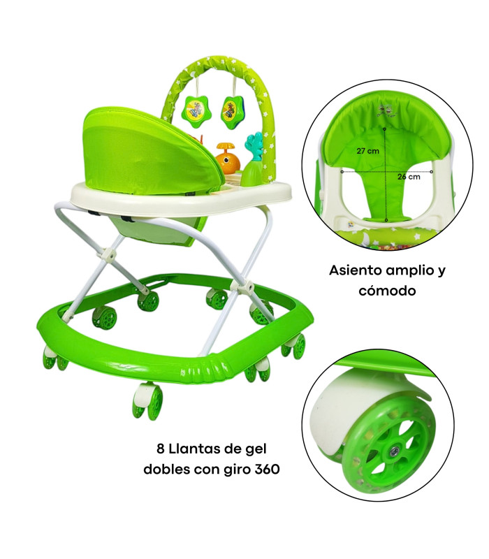 Foto 2 | Andadera Para Bebe Plegable, Andador 8 Llantas De Gel Ballena - Verde