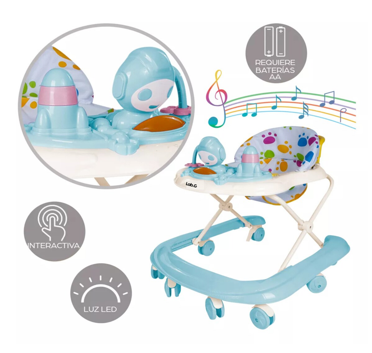 Foto 2 | Andadera Musical Plegable Para Bebe Juguete Educativo Interactiva Azul