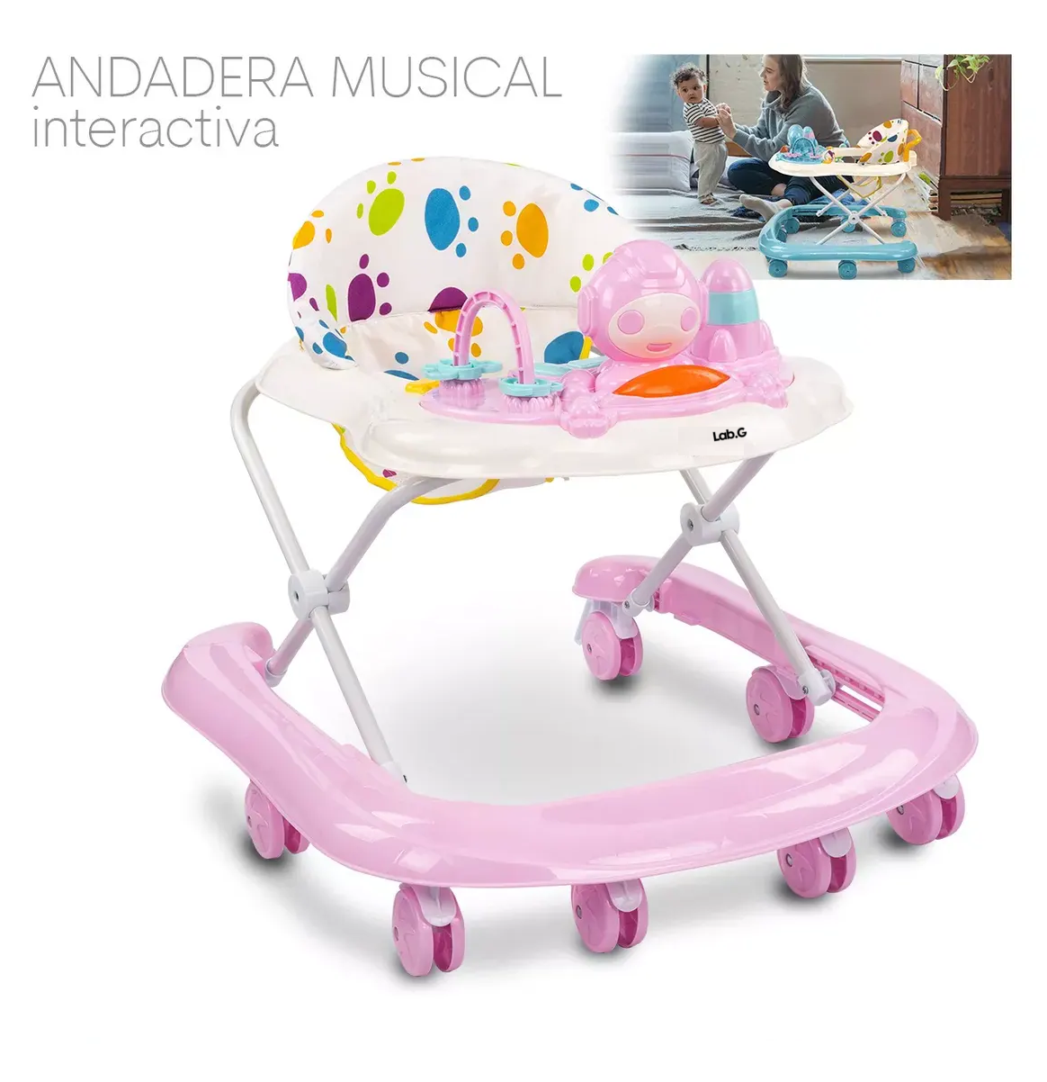 Foto 2 | Andadera Musical De Bebé Interactiva Plegable Portátil, Rosa