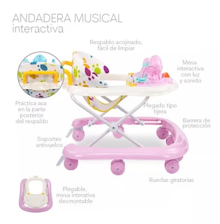 Foto 4 | Andadera Musical De Bebé Interactiva Plegable Portátil, Rosa