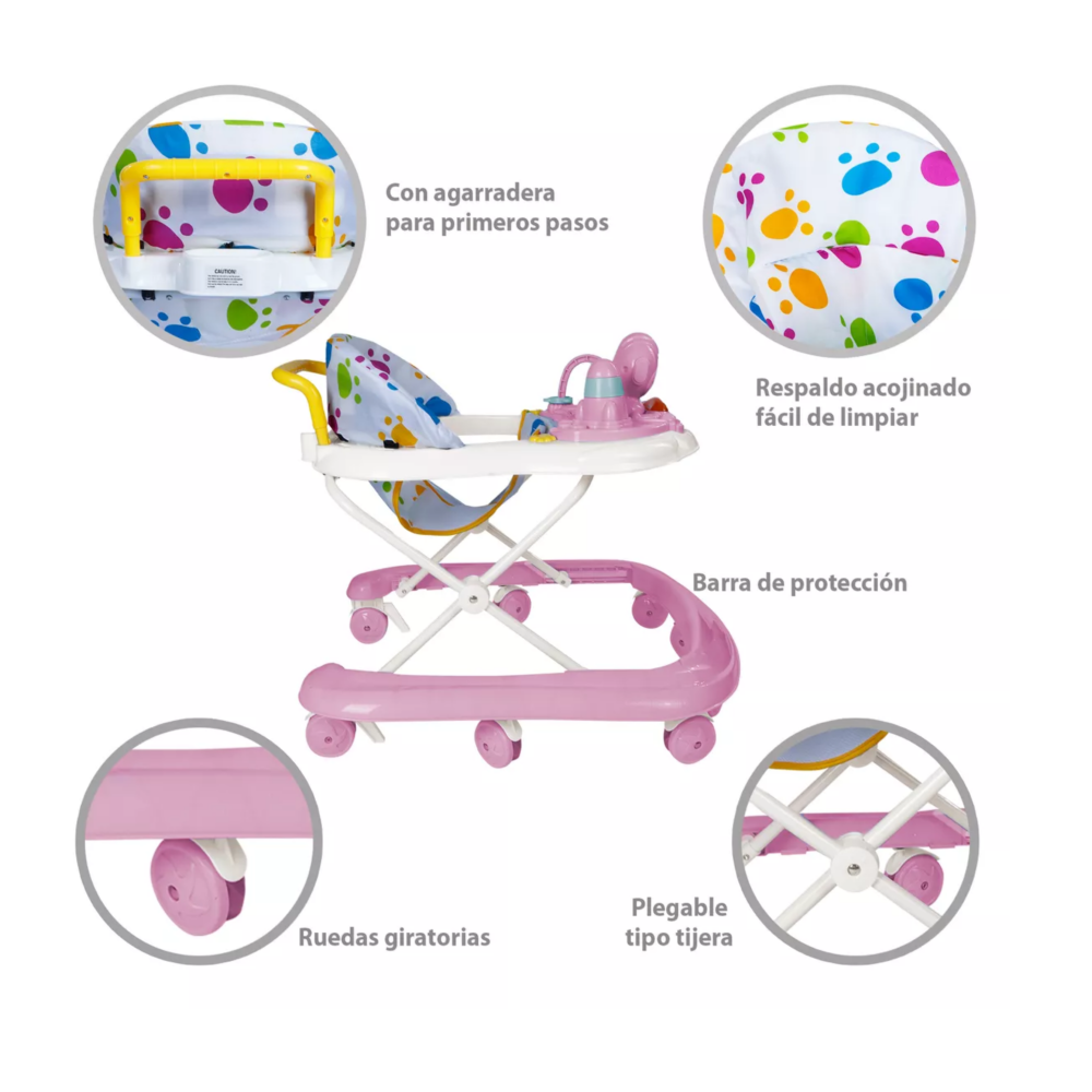 Foto 5 pulgar | Andadera Musical Plegable Para Bebe Juguete Educativo Interactiva, Belug Rosa