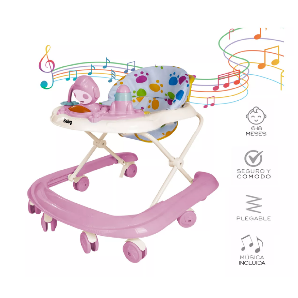 Foto 6 pulgar | Andadera Musical Plegable Para Bebe Juguete Educativo Interactiva, Belug Rosa