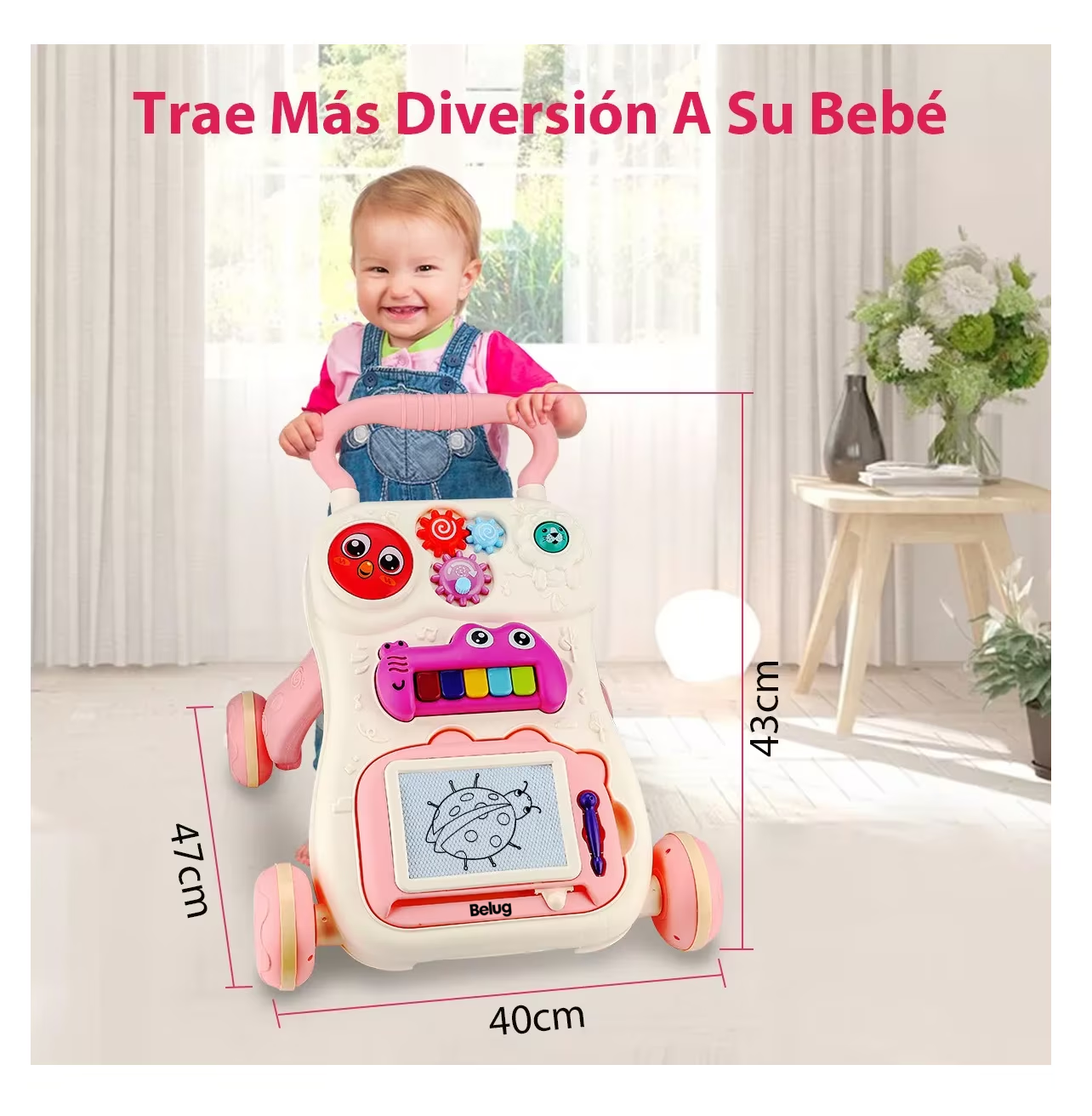 Foto 2 | Andadera Para Bebé Interactiva Musical Con Tablero De Dibujo Belug Rosa Beige