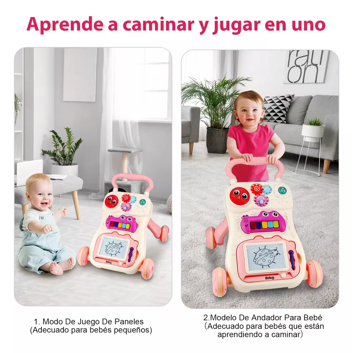 Foto 4 | Andadera Para Bebé Interactiva Musical Con Tablero De Dibujo Belug Rosa Beige