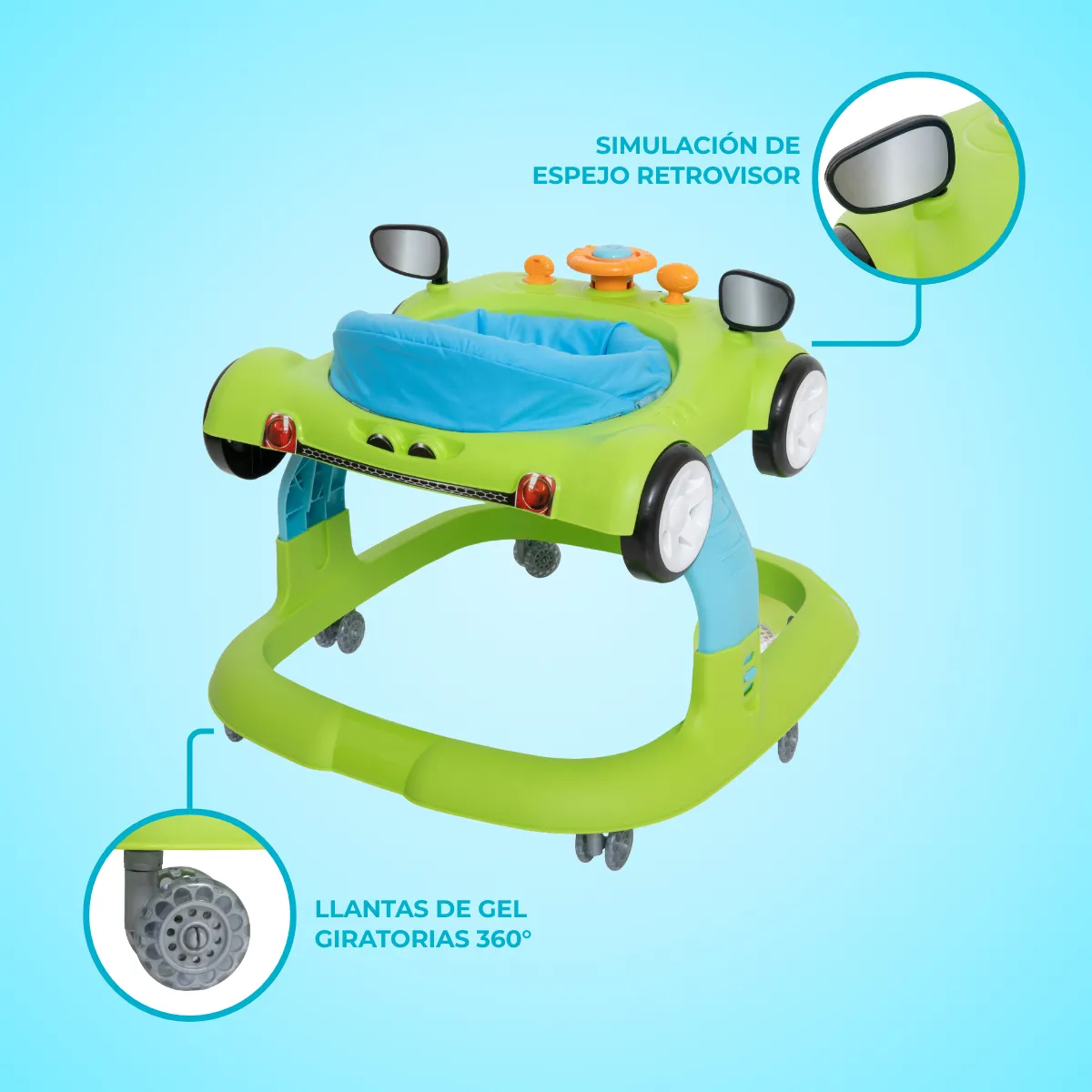 Foto 4 pulgar | Andadera Bebe Prinsel Auto 3 Alturas Con Luces Verde