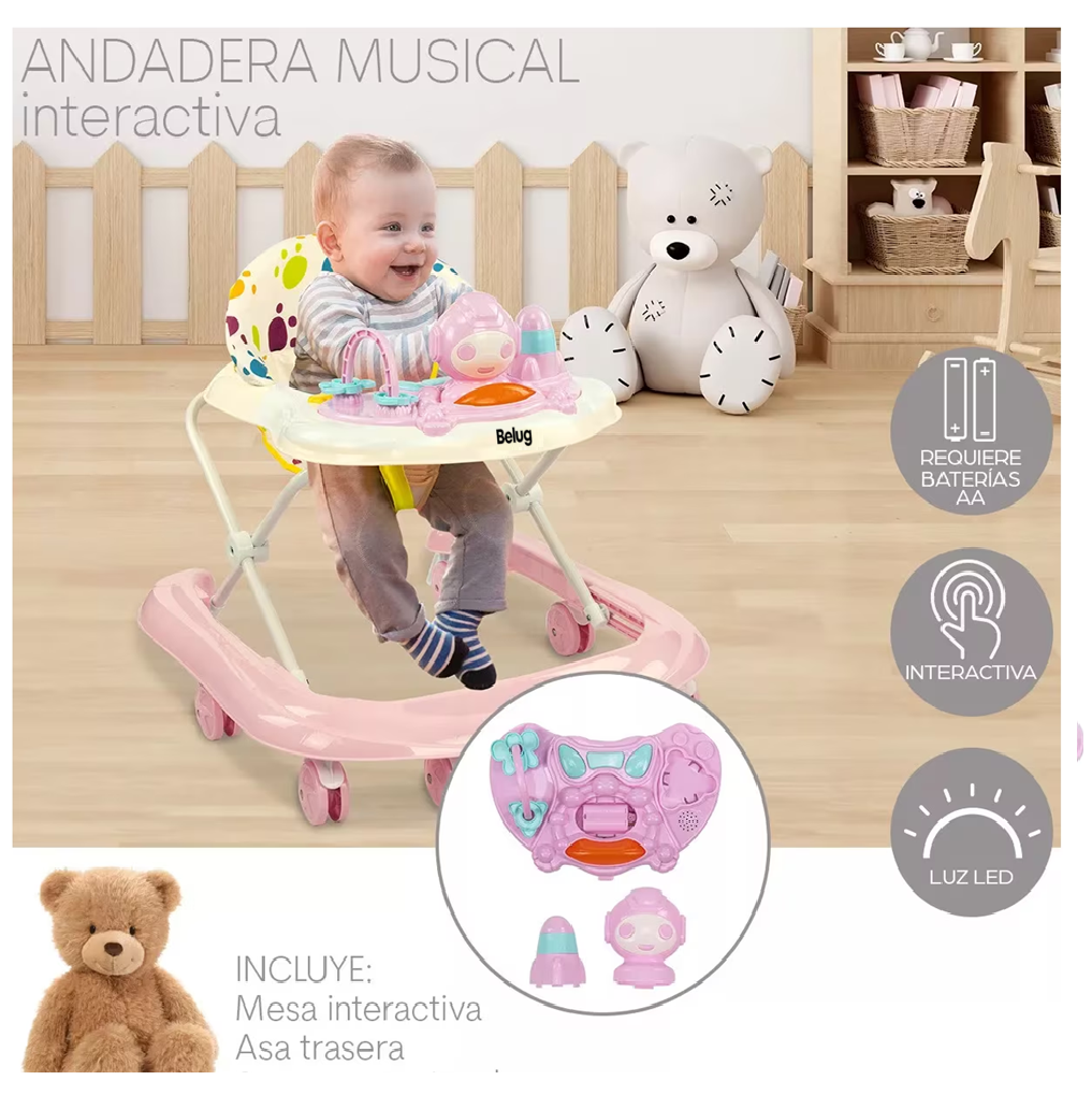 Foto 3 pulgar | Andadera Musical De Bebé Interactiva Plegable Portátil, Belug Rosa
