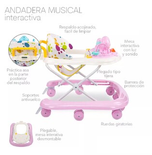 Foto 4 | Andadera Musical De Bebé Interactiva Plegable Portátil, Belug Rosa