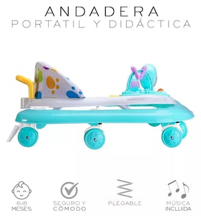 Foto 2 | Andadera Musical Lab.g Para Bebé Interactiva Plegable Con Ruedas Color Verde Azul