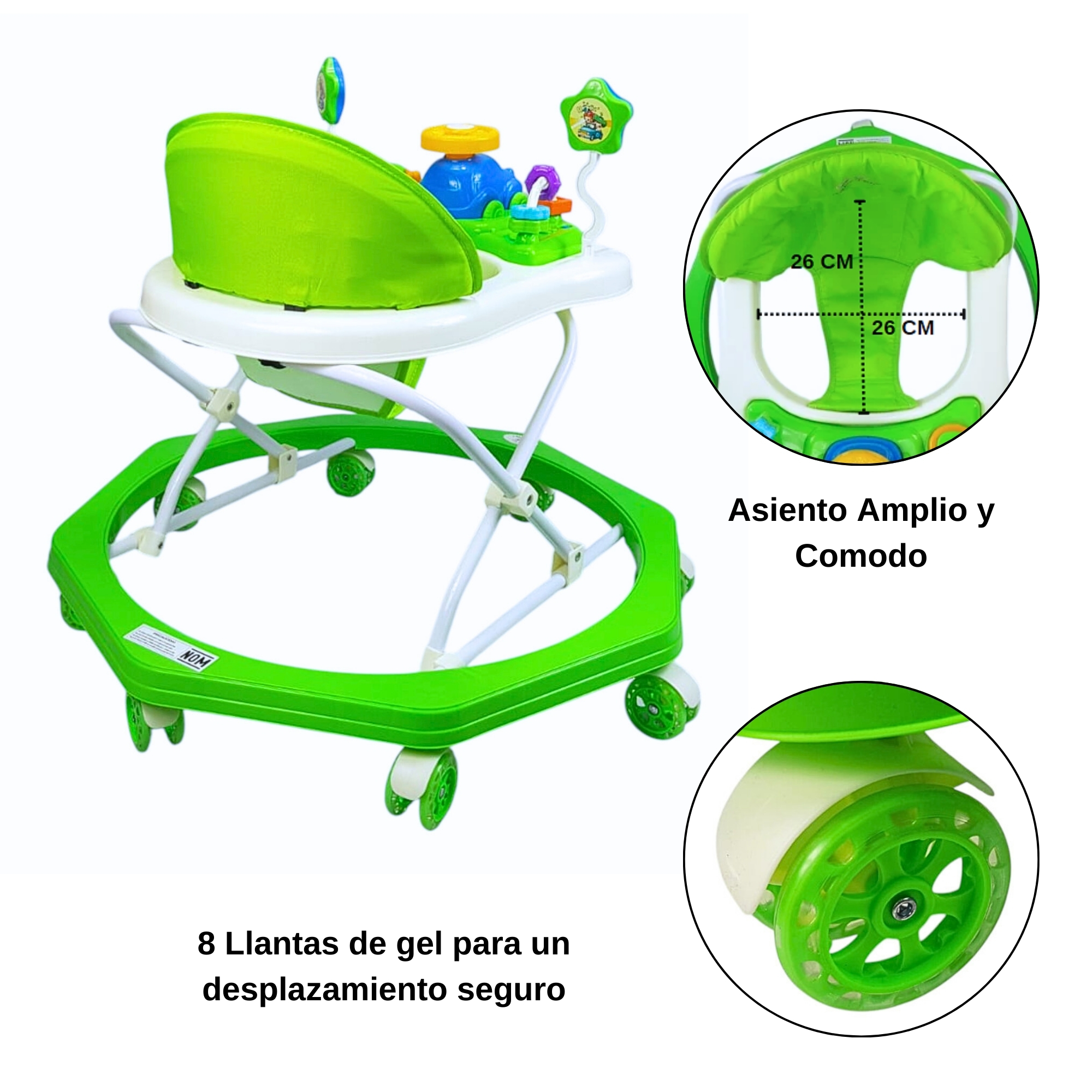 Foto 3 pulgar | Andadera Para Bebe Musical, 8 Llantas De Gel, Acolchonada, Carrito - Verde