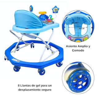 Foto 2 | Andadera Para Bebe Musical, 8 Llantas De Gel, Acolchonada, Carrito - Azul