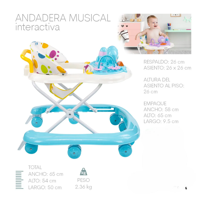 Foto 5 | Andadera Musical Bebé Juguetes Interactiva Plegable Portátil