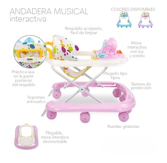 Foto 4 | Andadera Musical Bebé Juguetes Interactiva Plegable Portátil
