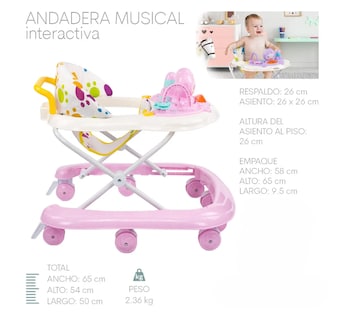 Foto 5 | Andadera Musical Bebé Juguetes Interactiva Plegable Portátil