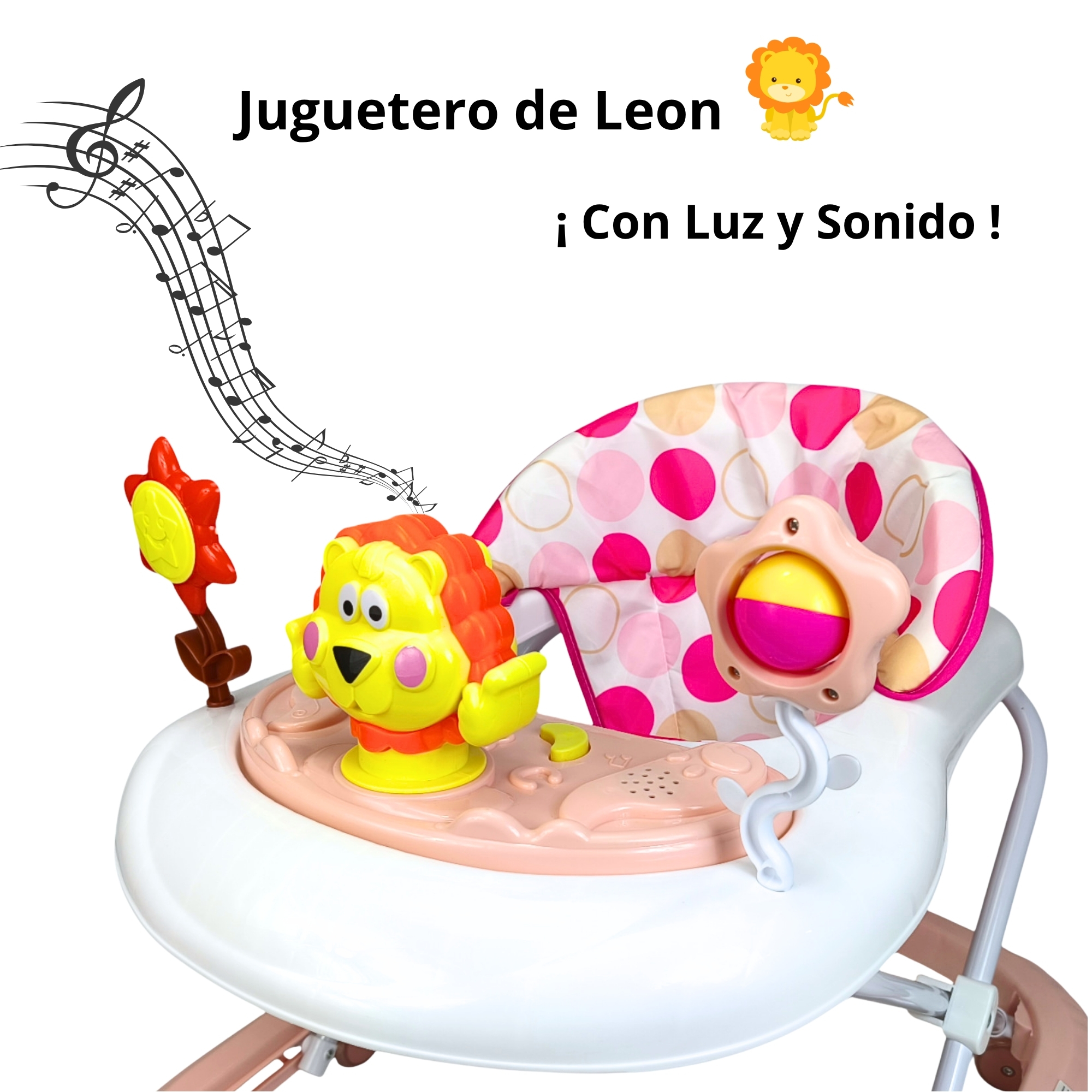 Foto 3 pulgar | Andadera Para Bebé Con Luz Sonido Llantas De Gel Diseño León - Rosa