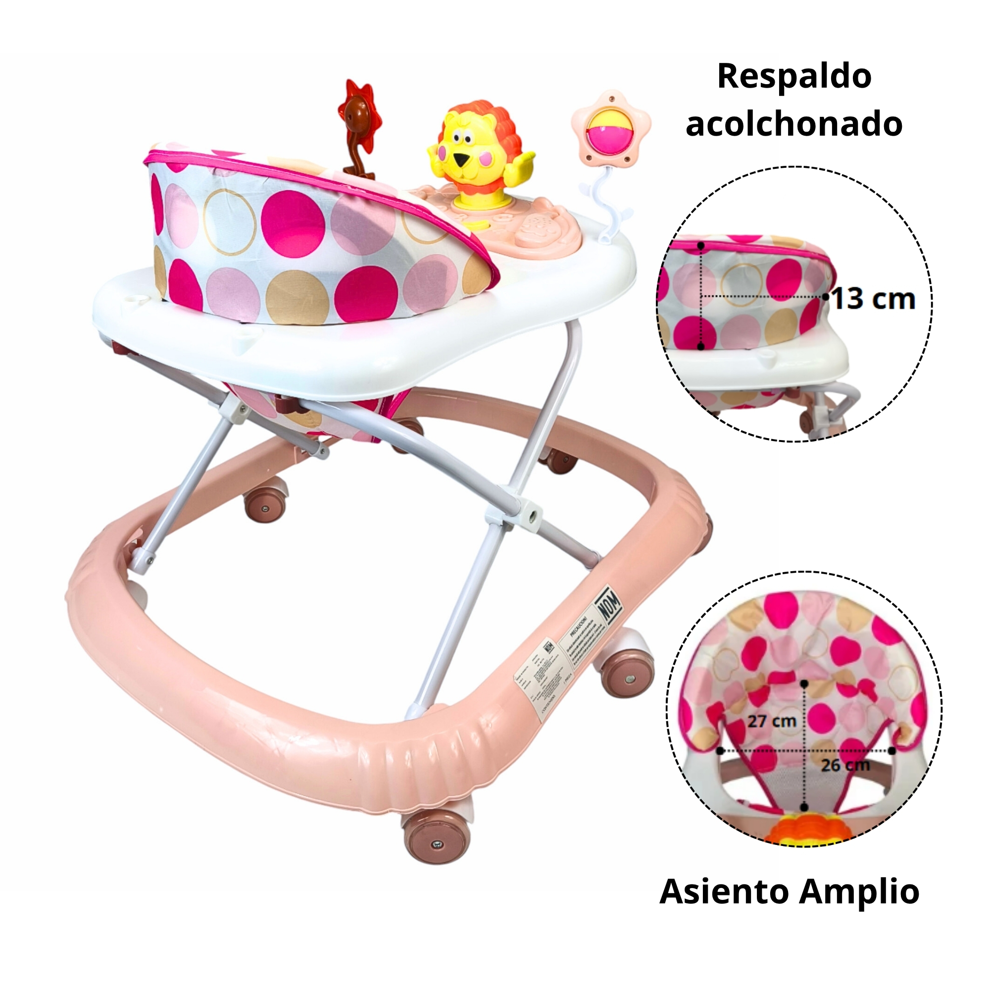 Foto 4 pulgar | Andadera Para Bebé Con Luz Sonido Llantas De Gel Diseño León - Rosa