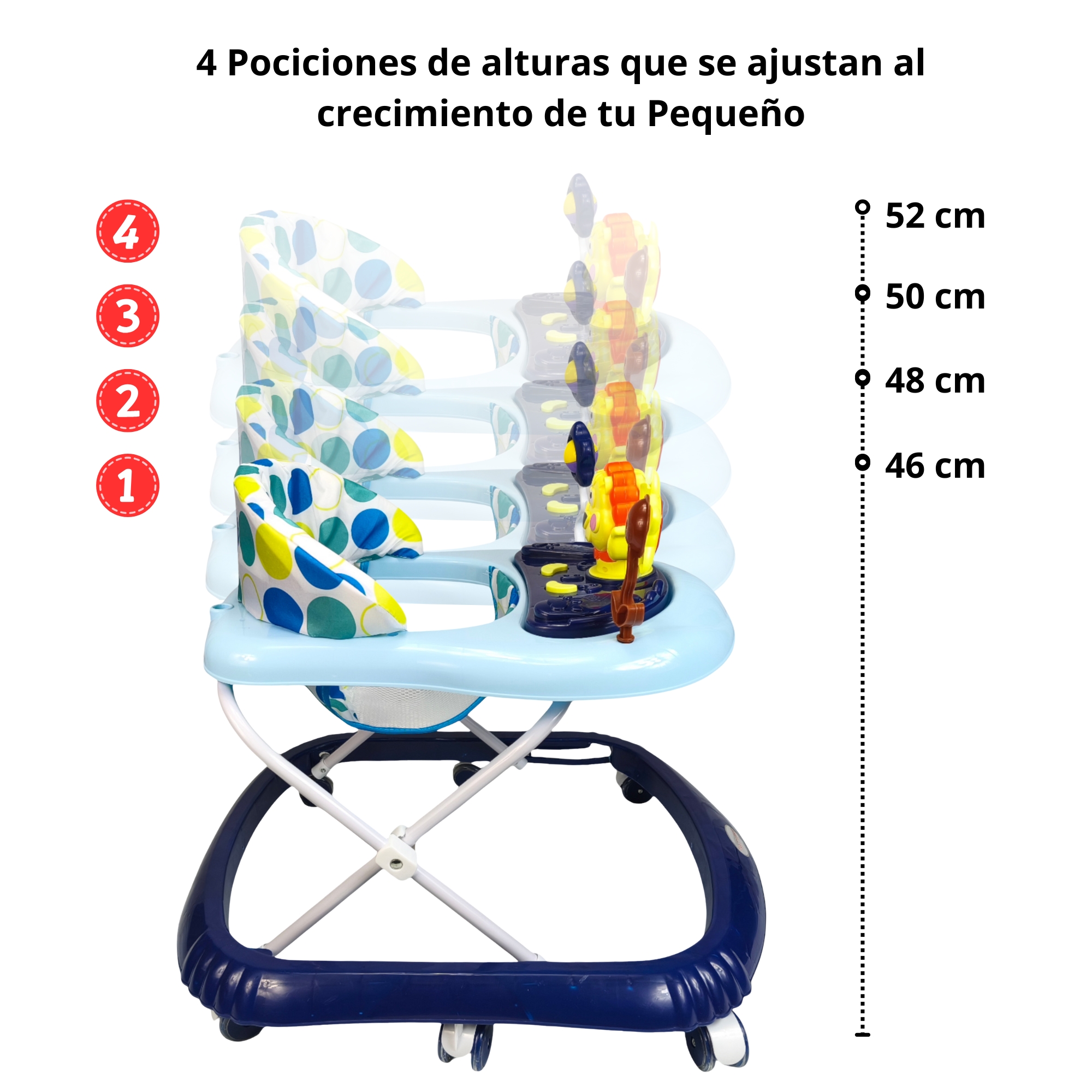 Foto 5 pulgar | Andadera Para Bebé Con Luz Sonido Llantas De Gel Diseño León - Azul
