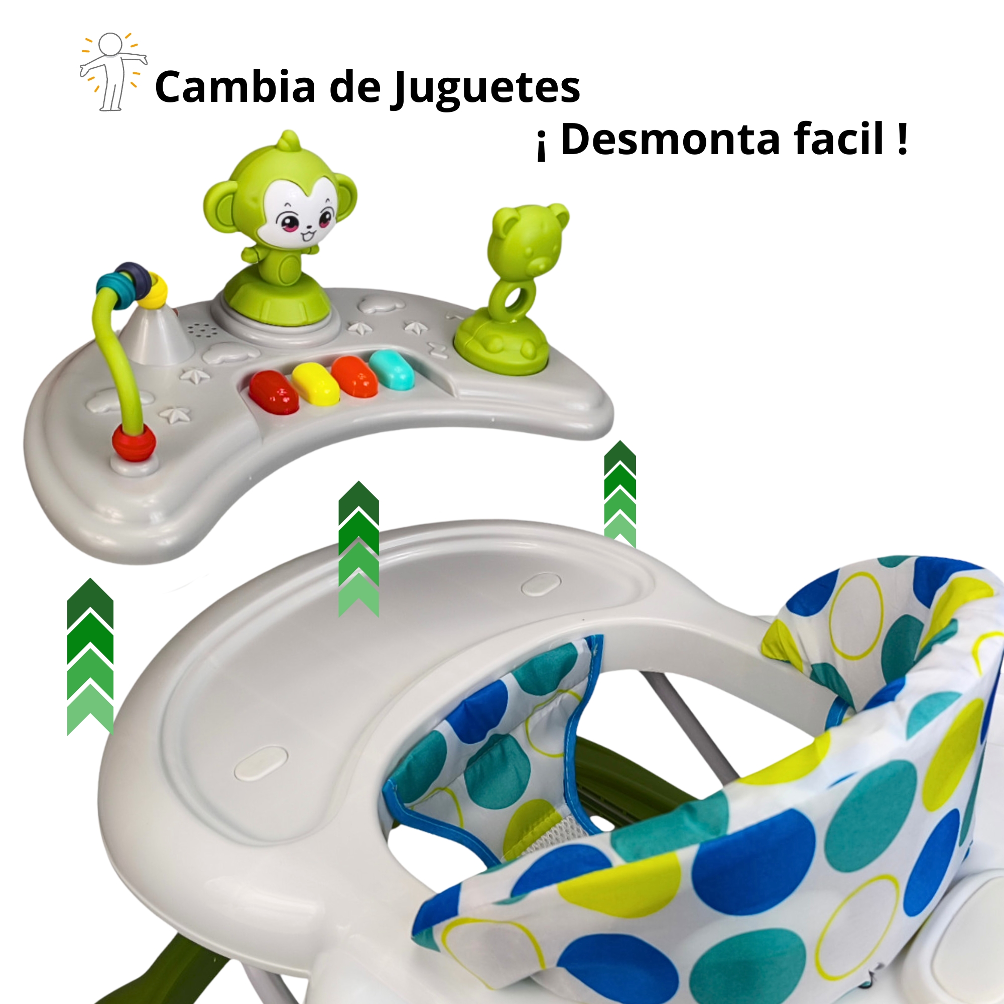 Foto 4 pulgar | Andadera Para Bebé Changuito 4 Alturas Con Luz Y Sonido - Verde