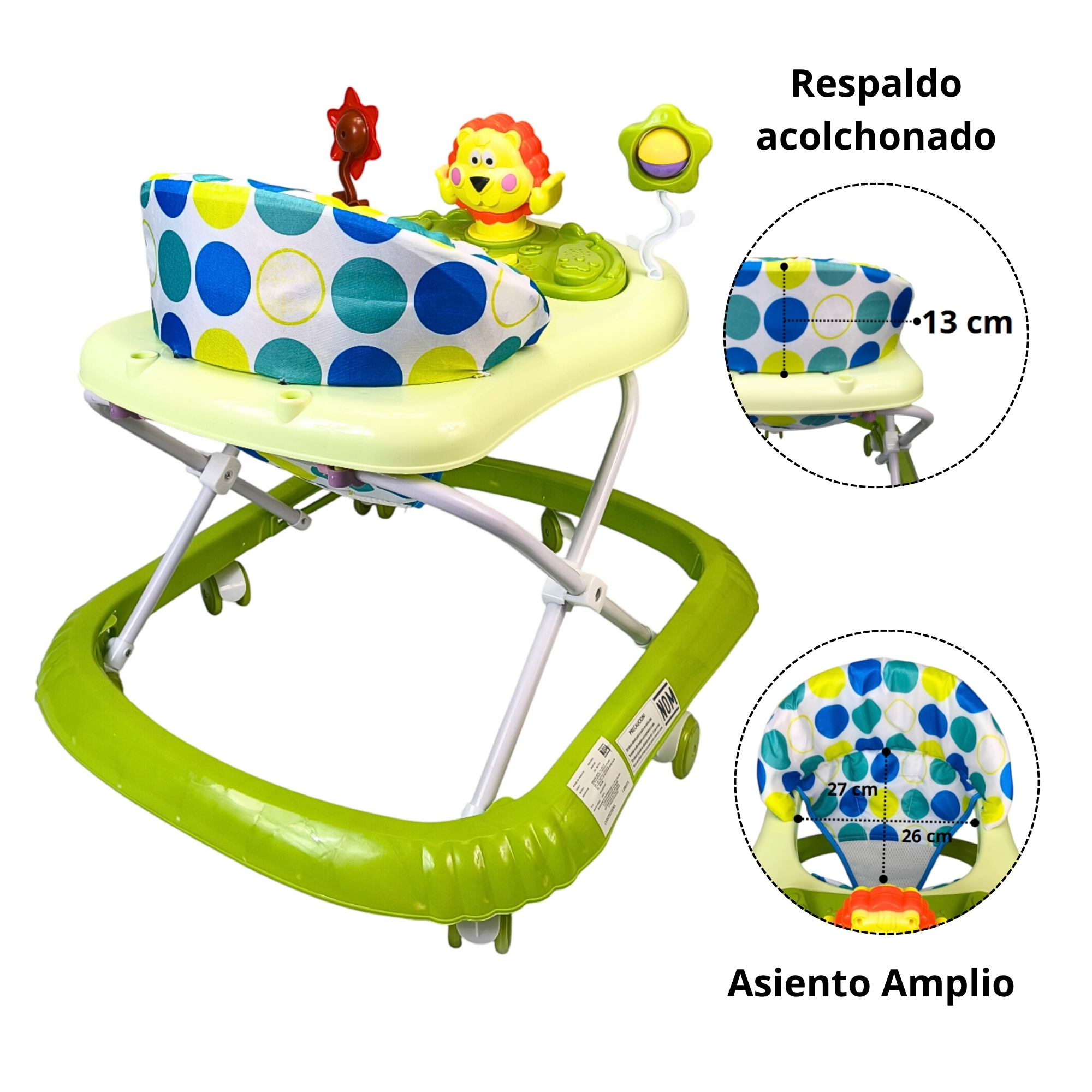 Foto 4 pulgar | Andadera Para Bebé Con Luz Sonido Llantas De Gel Diseño León - Verde