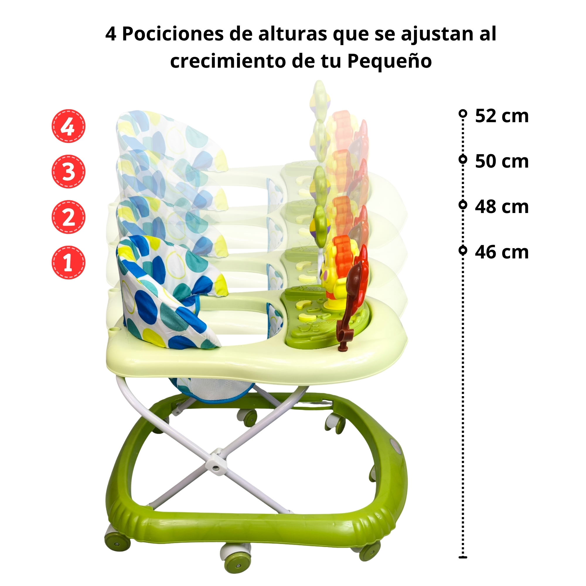 Foto 5 pulgar | Andadera Para Bebé Con Luz Sonido Llantas De Gel Diseño León - Verde