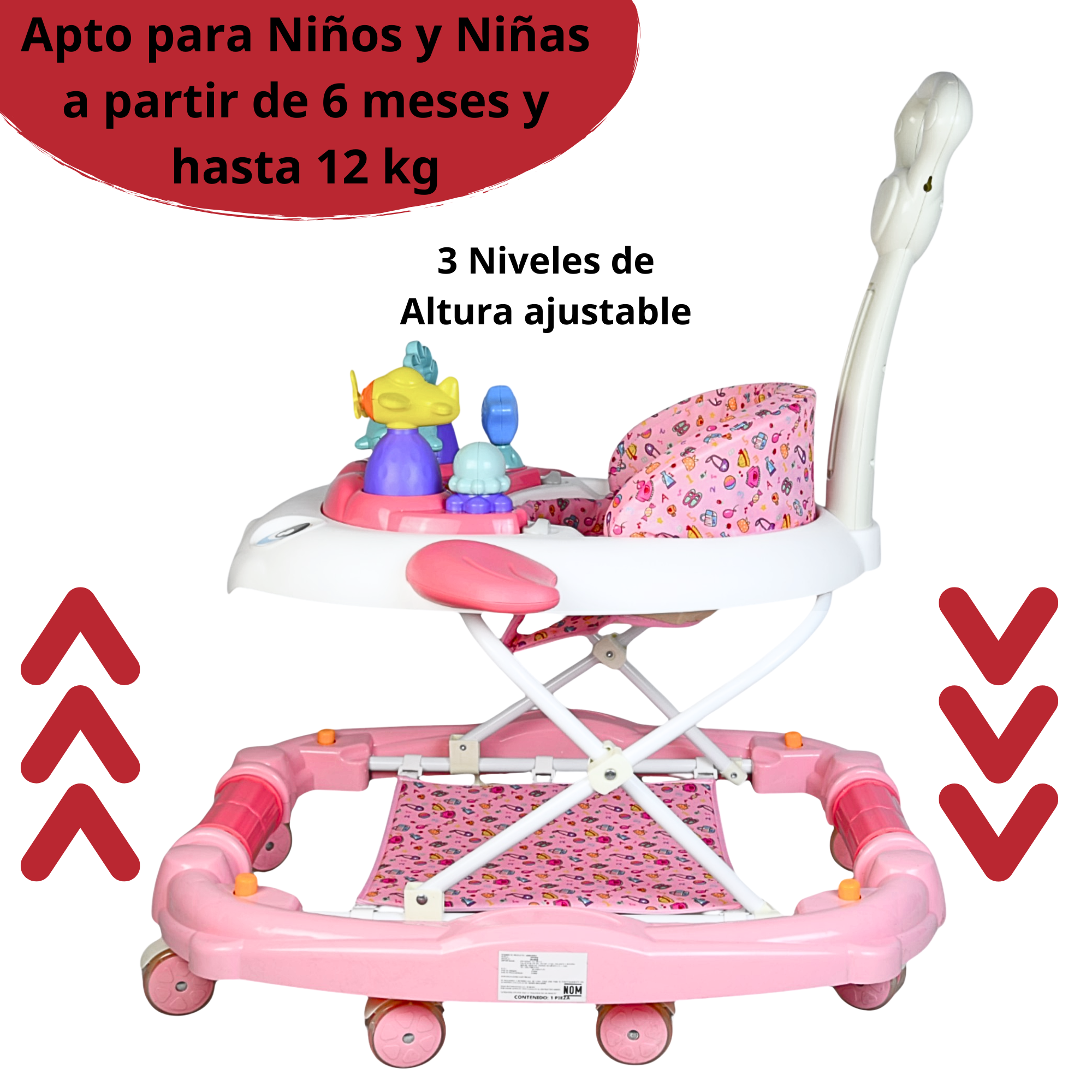Foto 5 | Andadera Para Bebé Mecedora Con Luces Bastón Dirigle Altura Ajustable Ruedas De Goma Apta Desde 6 Meses O Hasta 12