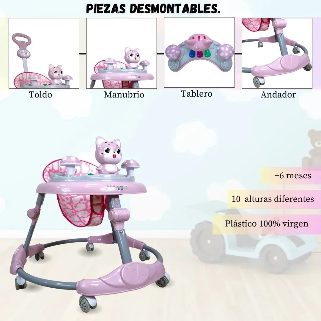 Foto 4 pulgar | Andadera Bebé Tubular Confety World Anme018 Altura Ajustable Rosa