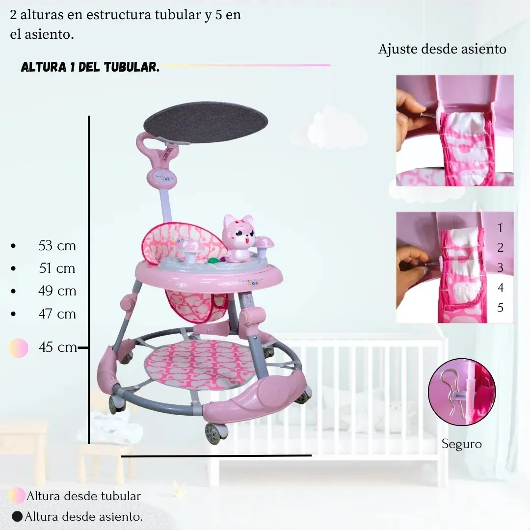 Foto 8 pulgar | Andadera Bebé Tubular Confety World Anme018 Altura Ajustable Rosa