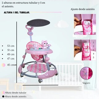Foto 7 | Andadera Bebé Tubular Confety World Anme018 Altura Ajustable Rosa