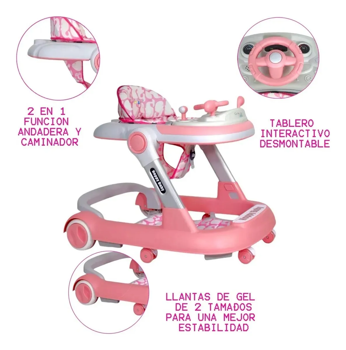 Foto 6 | Andadera Para Bebé Confety Baby Walker Anme007 Caminadora Rosa