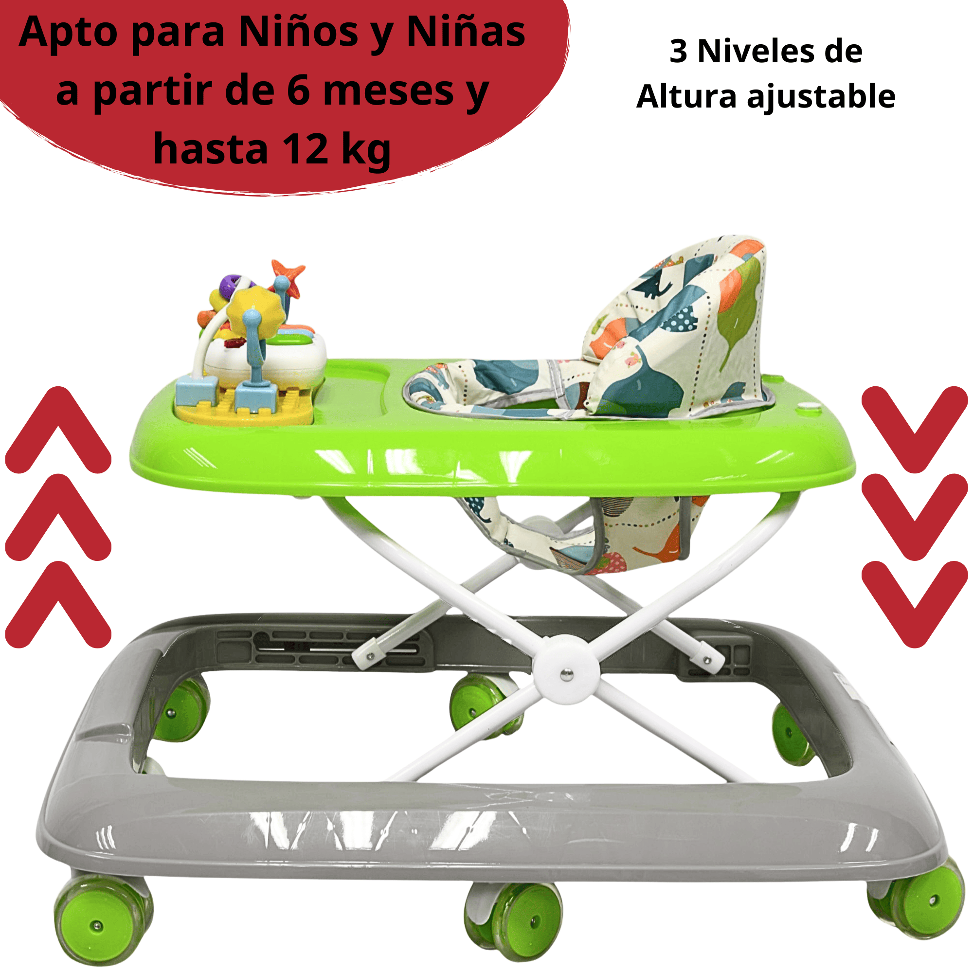Foto 4 pulgar | Andadera Para Bebé Luz Sonido Juguetes Interactivos Altura Ajustable Plegable Rueda De Goma Apta Desde 6 Meses