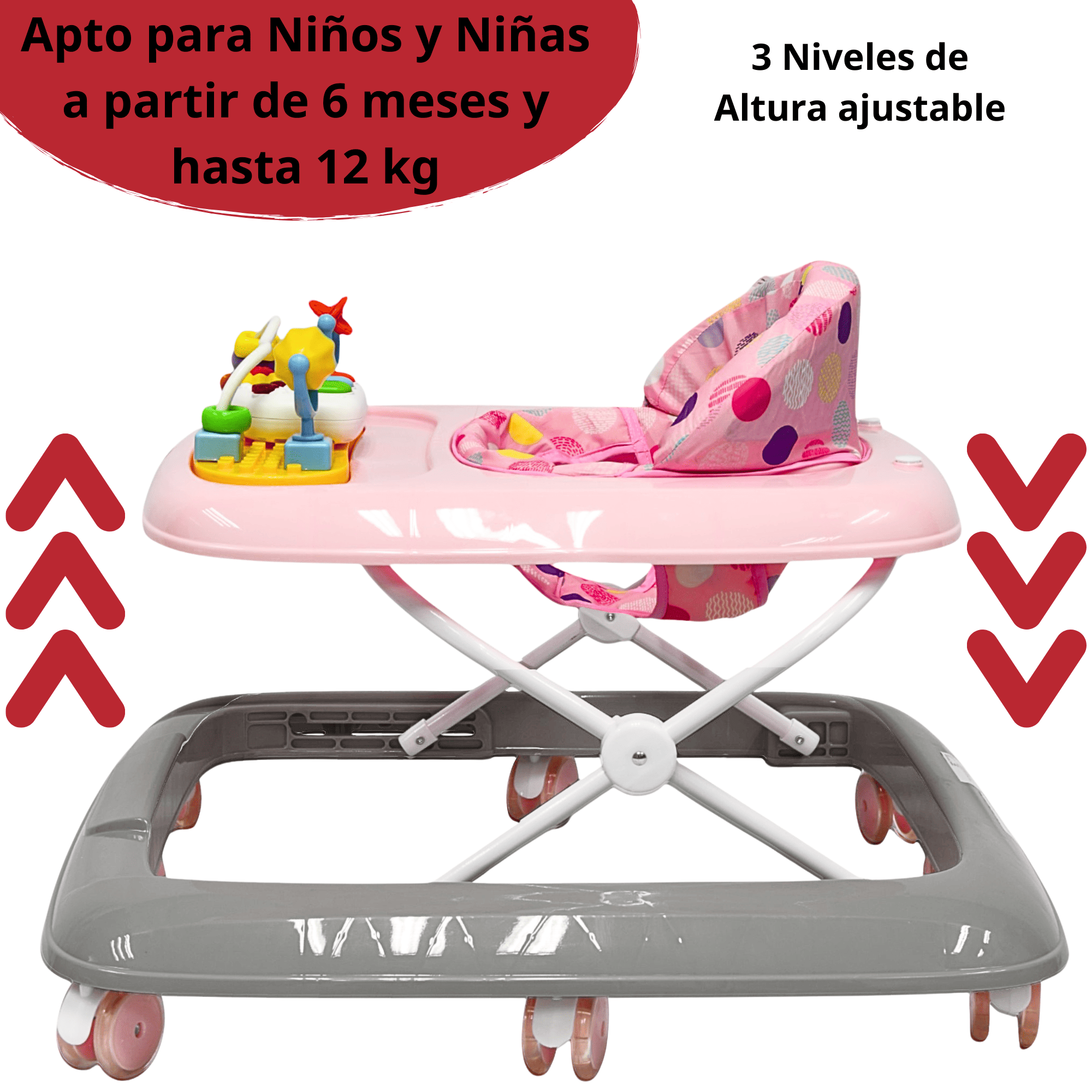 Foto 4 pulgar | Andadera Para Bebé Luz Sonido Juguetes Interactivos Altura Ajustable Plegable Rueda De Goma Apta Desde 6 Meses