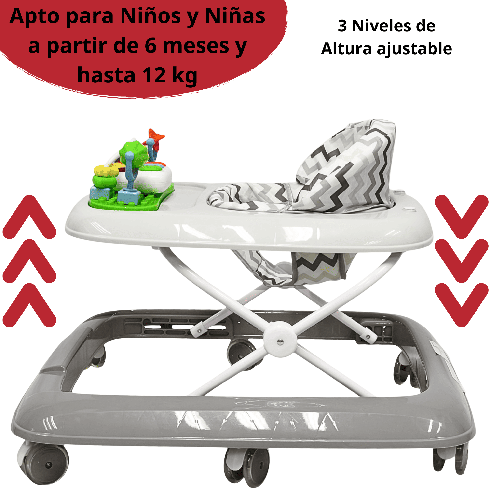 Foto 4 pulgar | Andadera Para Bebé Luz Sonido Juguetes Interactivos Altura Ajustable Plegable Rueda De Goma Apta Desde 6 Meses