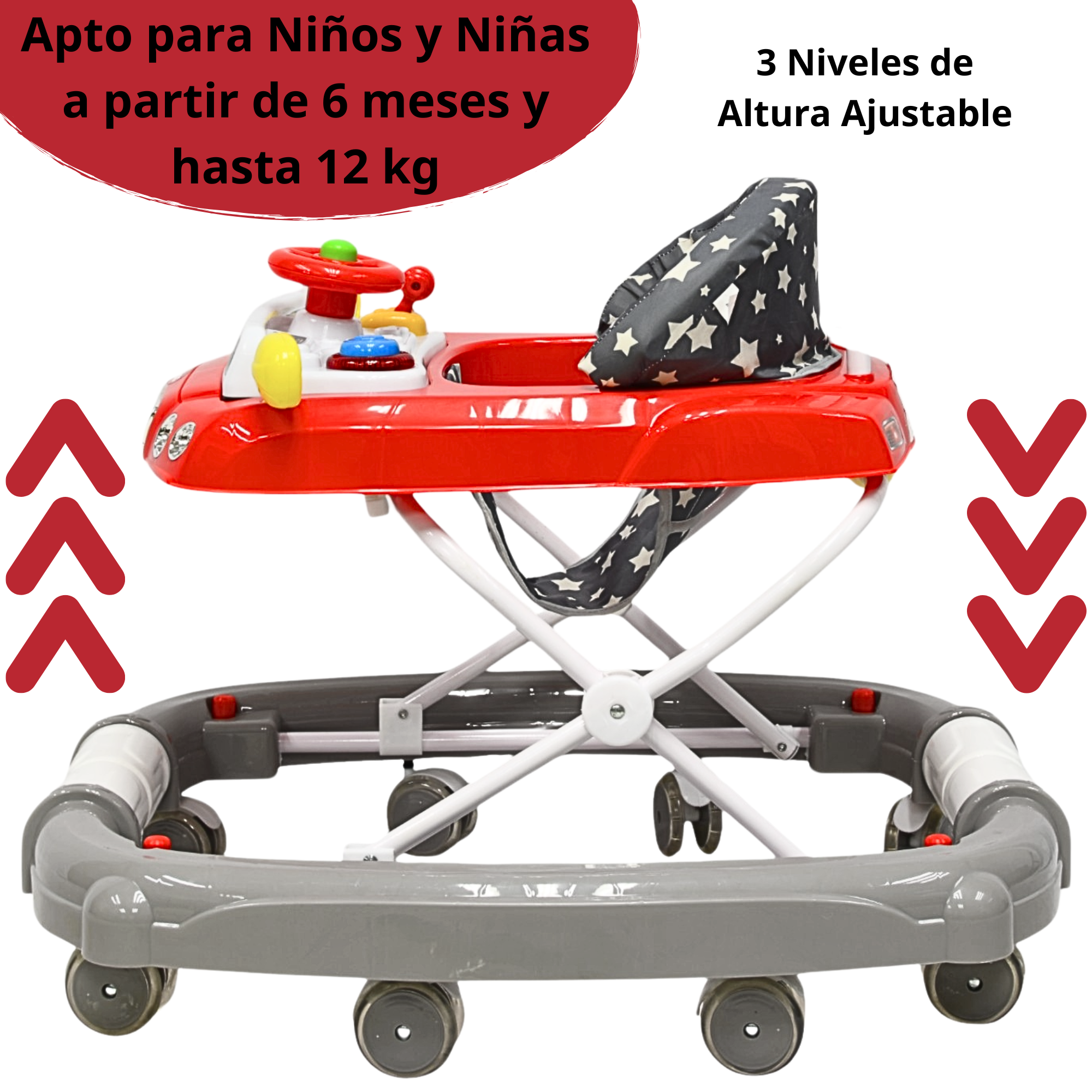 Foto 4 pulgar | Andadera Para Bebé Mecedora Luz Y Sonido Diseño De Carrito Bastón Dirigible Alturas Ajustables Plegable Ruedas D