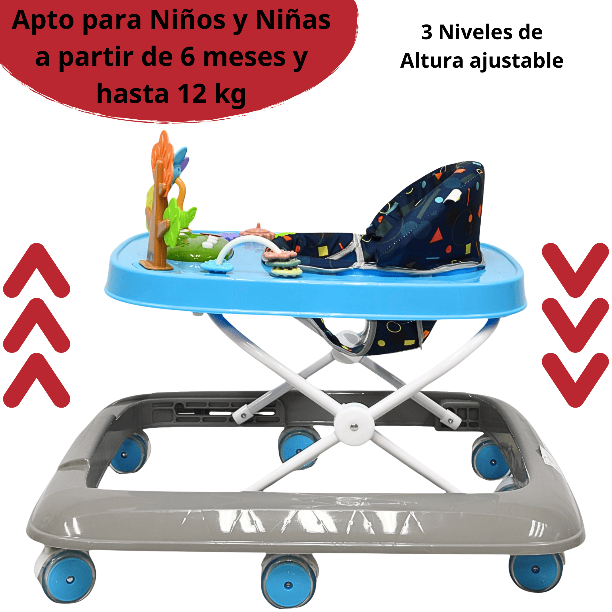 Foto 4 pulgar | Andadera Para Bebé Coco Luz Y Sonido Altura Ajustable Plegable Ruedas De Goma Apta Desde 6 Meses - Azul