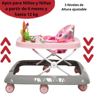 Foto 3 | Andadera Para Bebé Coco Luz Y Sonido Altura Ajustable Plegable Ruedas De Goma Apta Desde 6 Meses - Rosa
