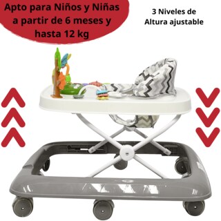 Foto 3 | Andadera Para Bebé Coco Luz Y Sonido Altura Ajustable Plegable Ruedas De Goma Apta Desde 6 Meses - Gris