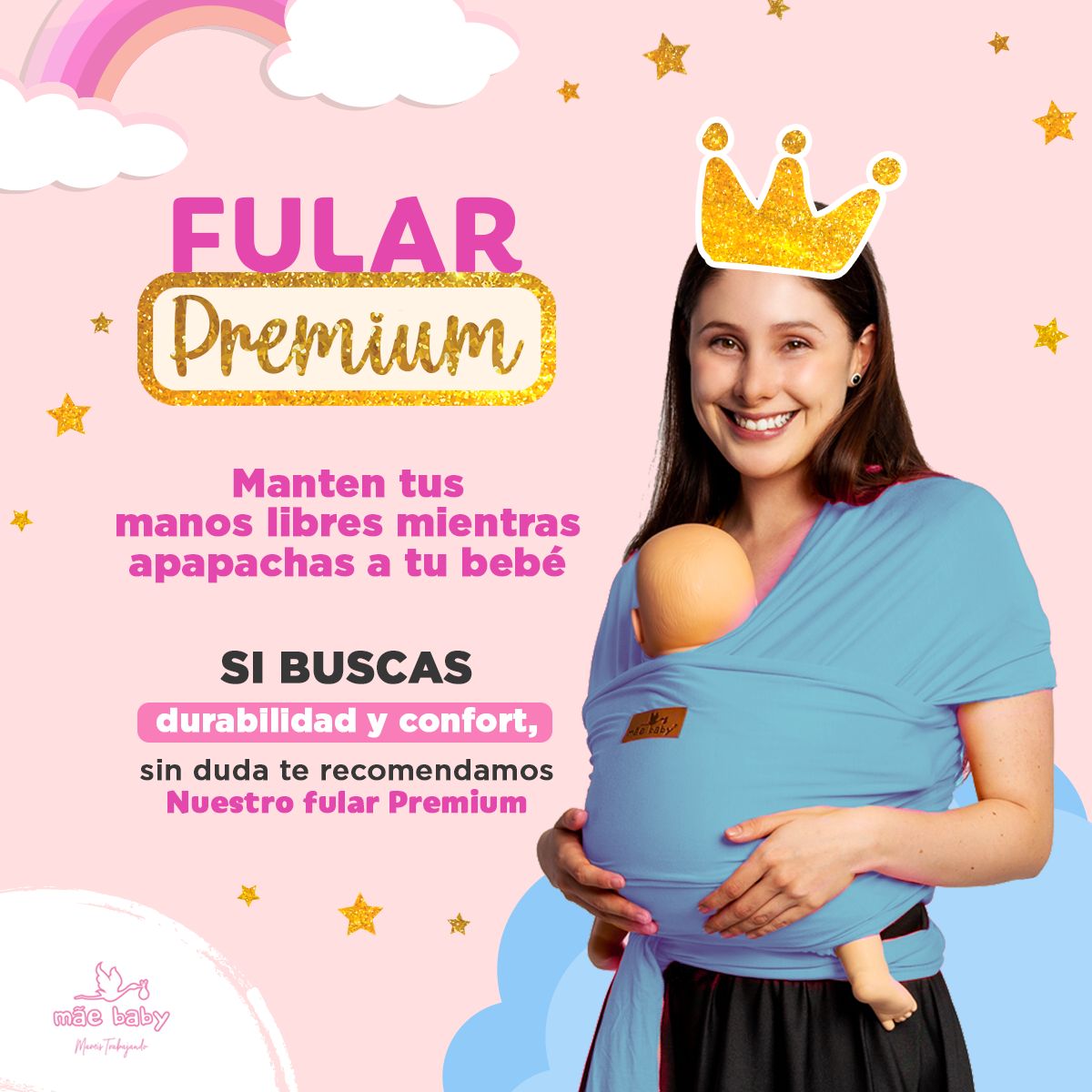 Foto 3 pulgar | Fular Para Bebé Algodón Premium Mãe Baby  Fresco 100% Hecho En México (azul Baby) Hasta 10kg