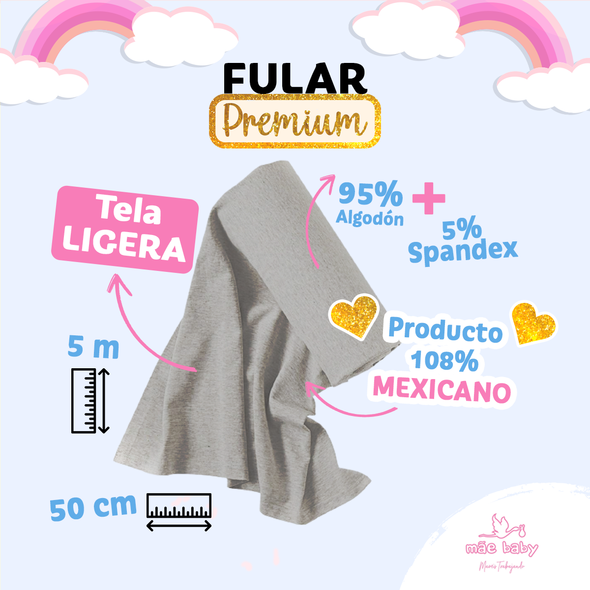 Foto 5 pulgar | Fular para Bebé Mae Baby Algodón Premium Fresco Gris Plateado Hasta 10 kg