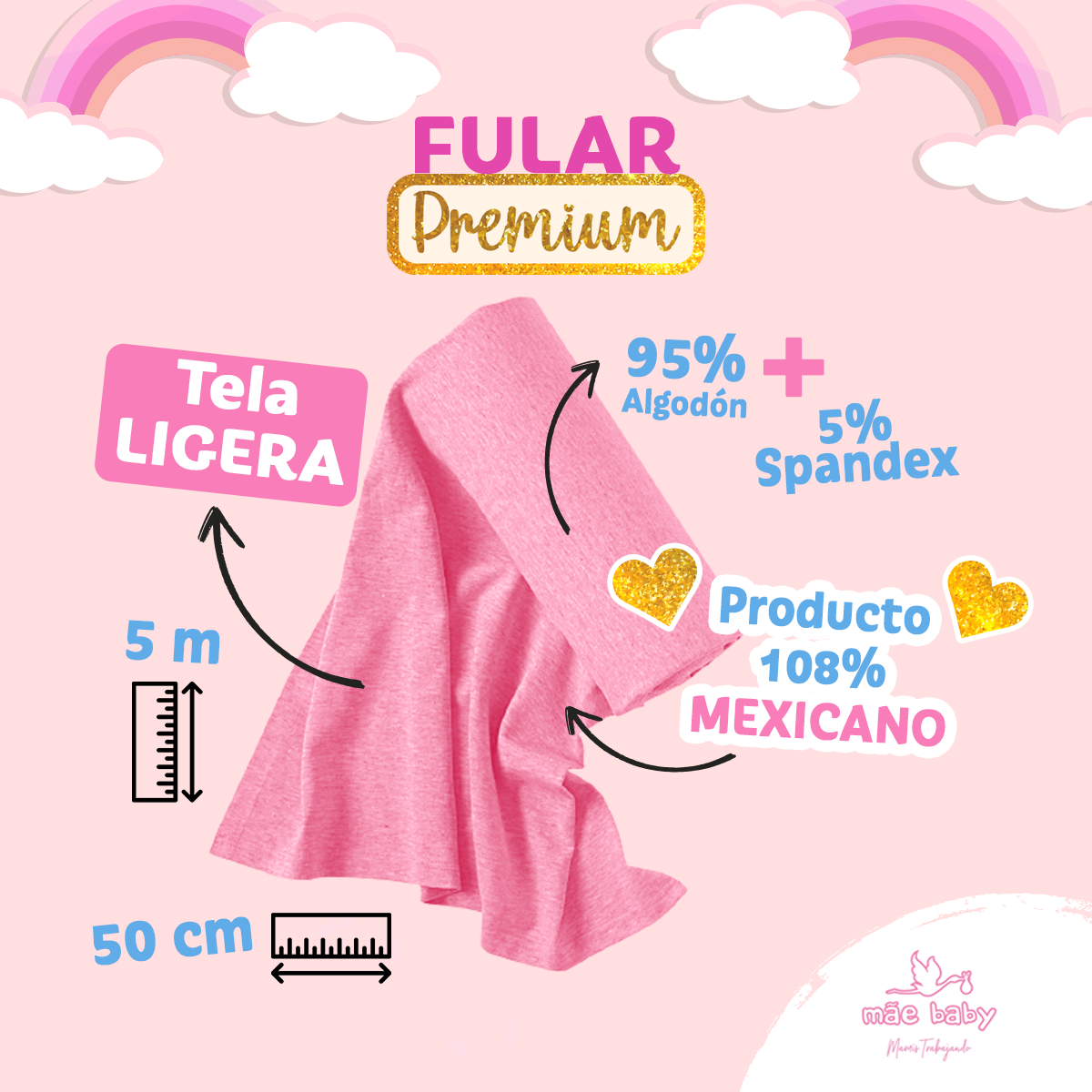 Foto 4 pulgar | Fular para Bebé Mae Baby Algodón Premium Fresco Rosa Hasta 10 kg