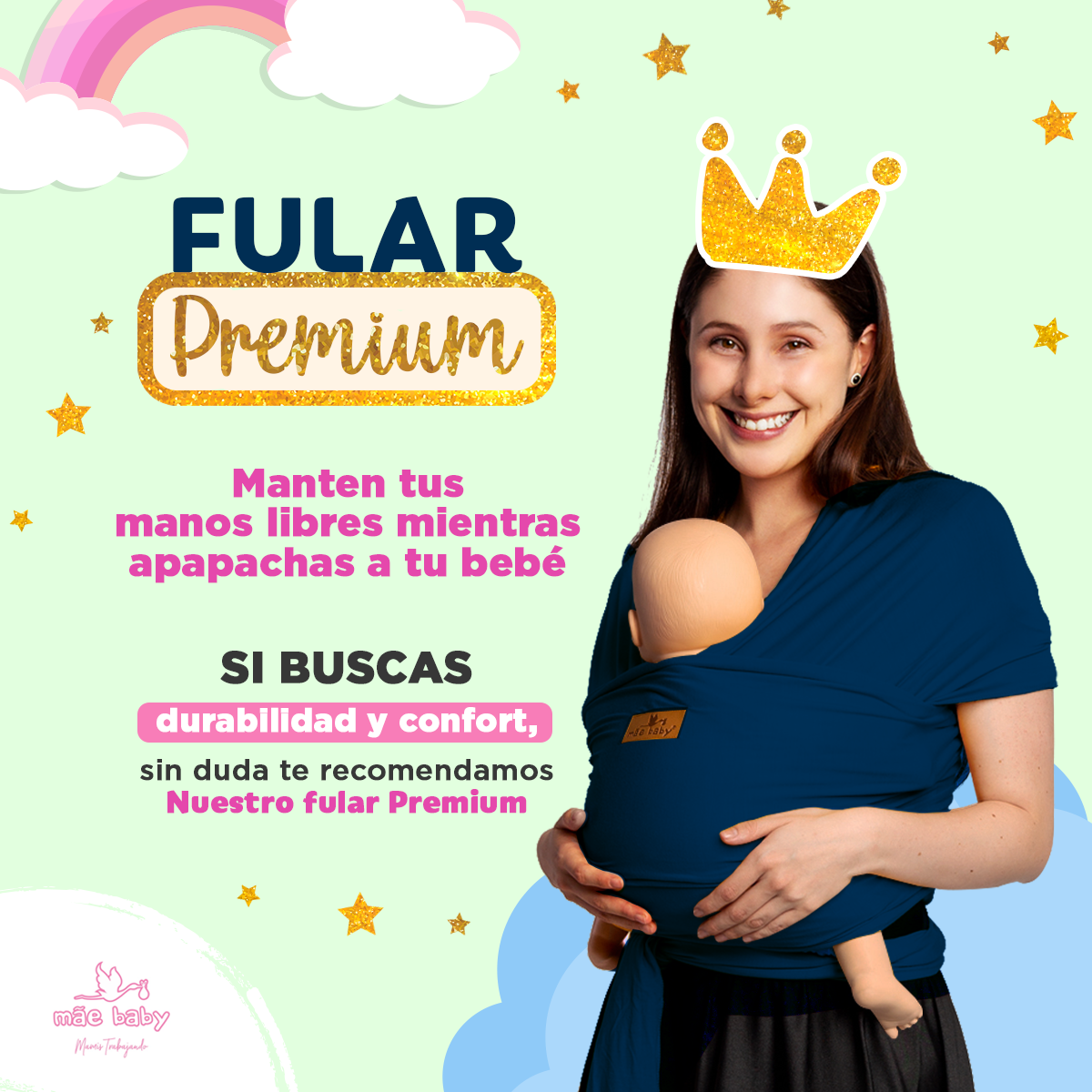 Foto 5 pulgar | Fular para Bebé Mae Baby Algodón Premium Fresco Azul Marino Hasta 10 kg