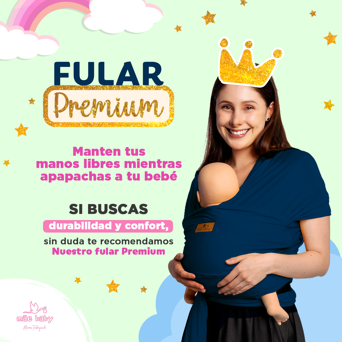 Foto 5 | Fular para Bebé Mae Baby Algodón Premium Fresco Azul Marino Hasta 10 kg