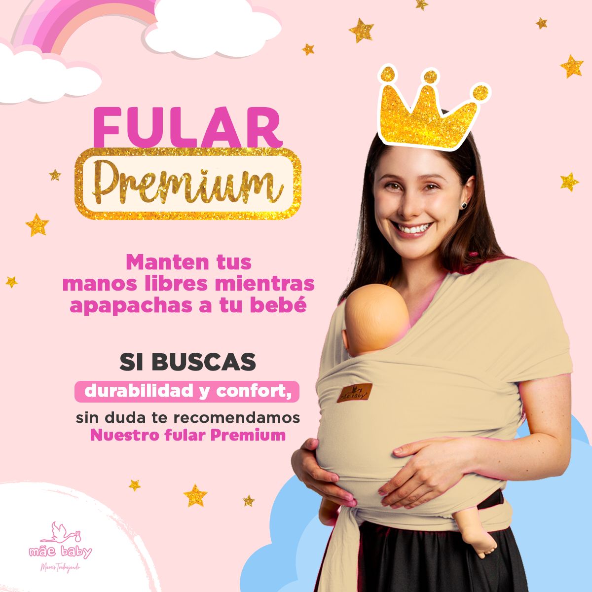 Foto 4 pulgar | Fular para Bebé Mae Baby Algodón Premium Beige Fresco Hasta 10 kg