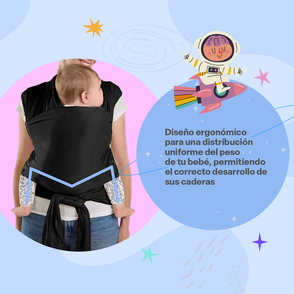 Foto 4 pulgar | Fular Ergonómico Para Bebé Vía Lactea Múltiples Posiciones Y Amarre