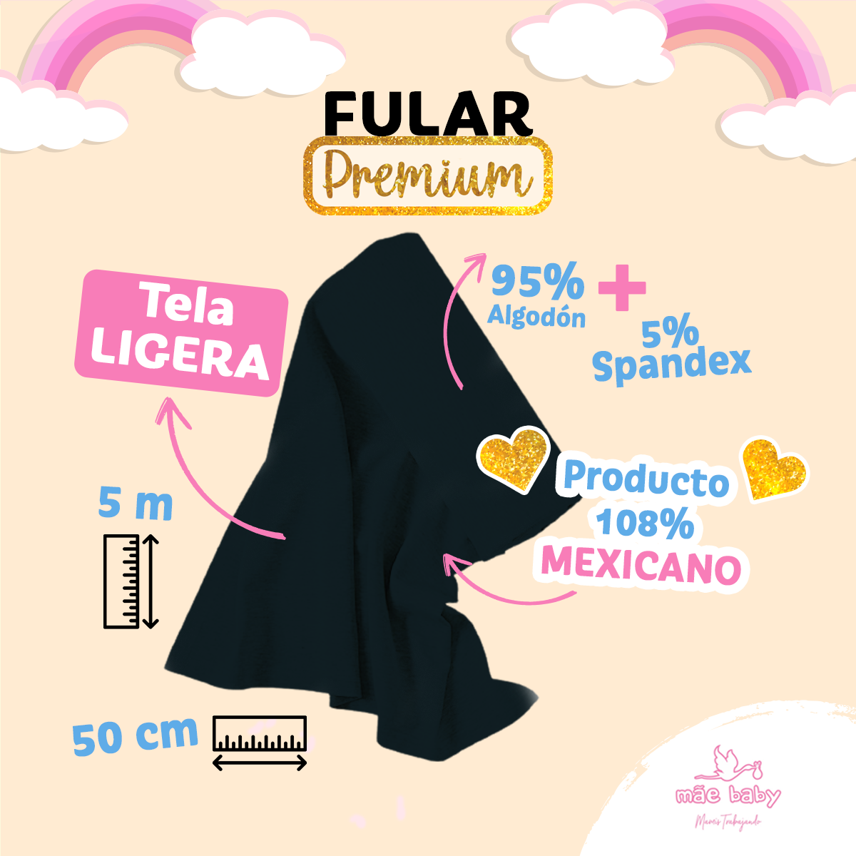 Foto 4 pulgar | Fular para Bebé Mae Baby Algodón Premium Fresco Negro Hasta 10 kg