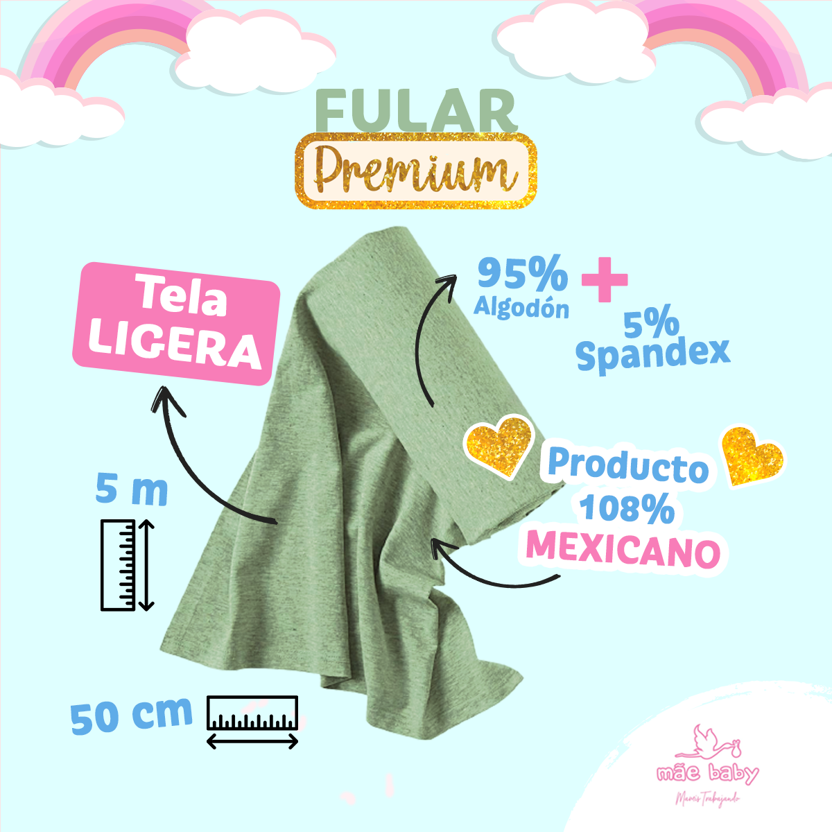 Foto 4 pulgar | Fular para Bebé Mae Baby Algodón Premium Fresco Verde Hasta 10 kg