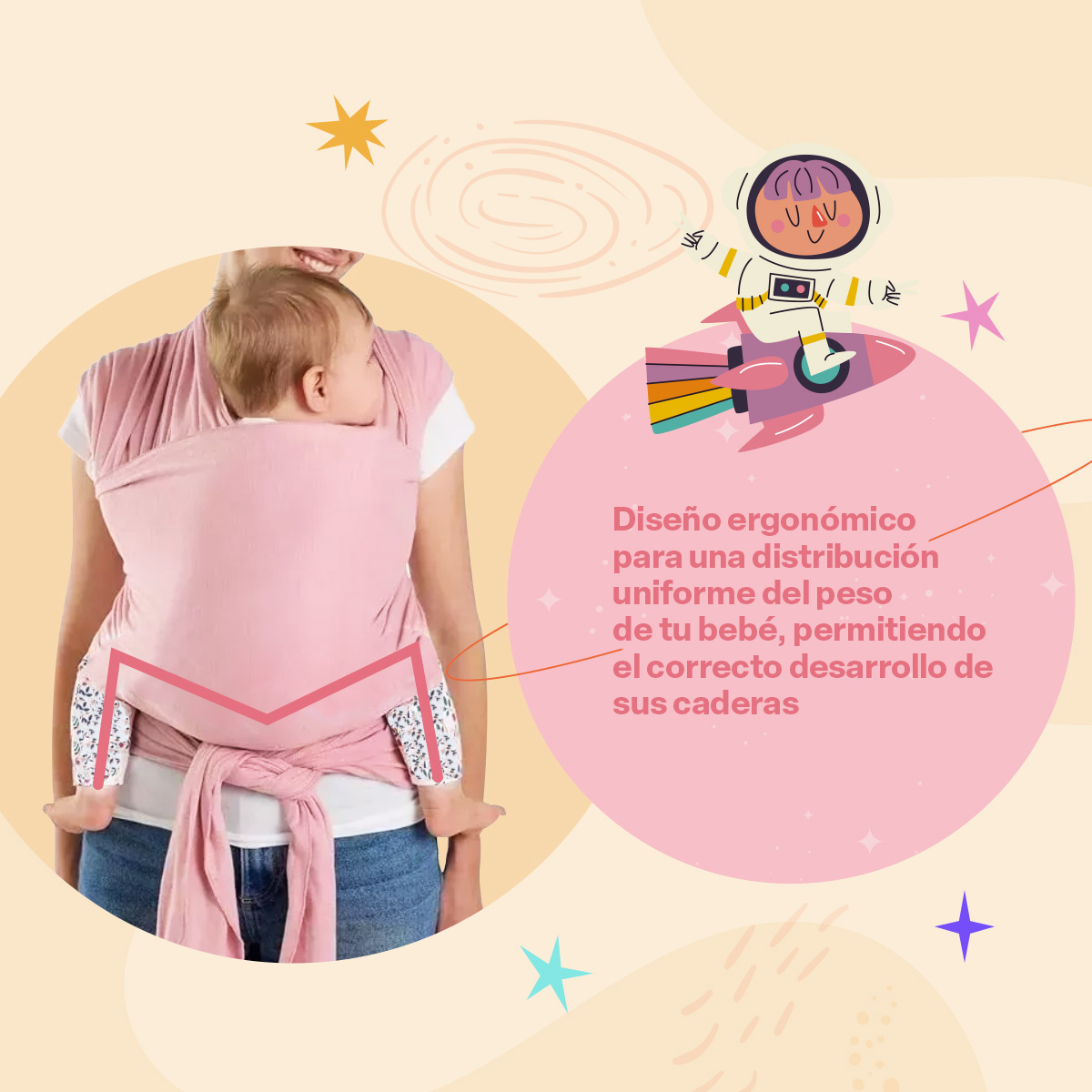 Foto 4 pulgar | Fular Ergonómico Para Bebé Vía Lactea Múltiples Posiciones Y Amarre Transpirable