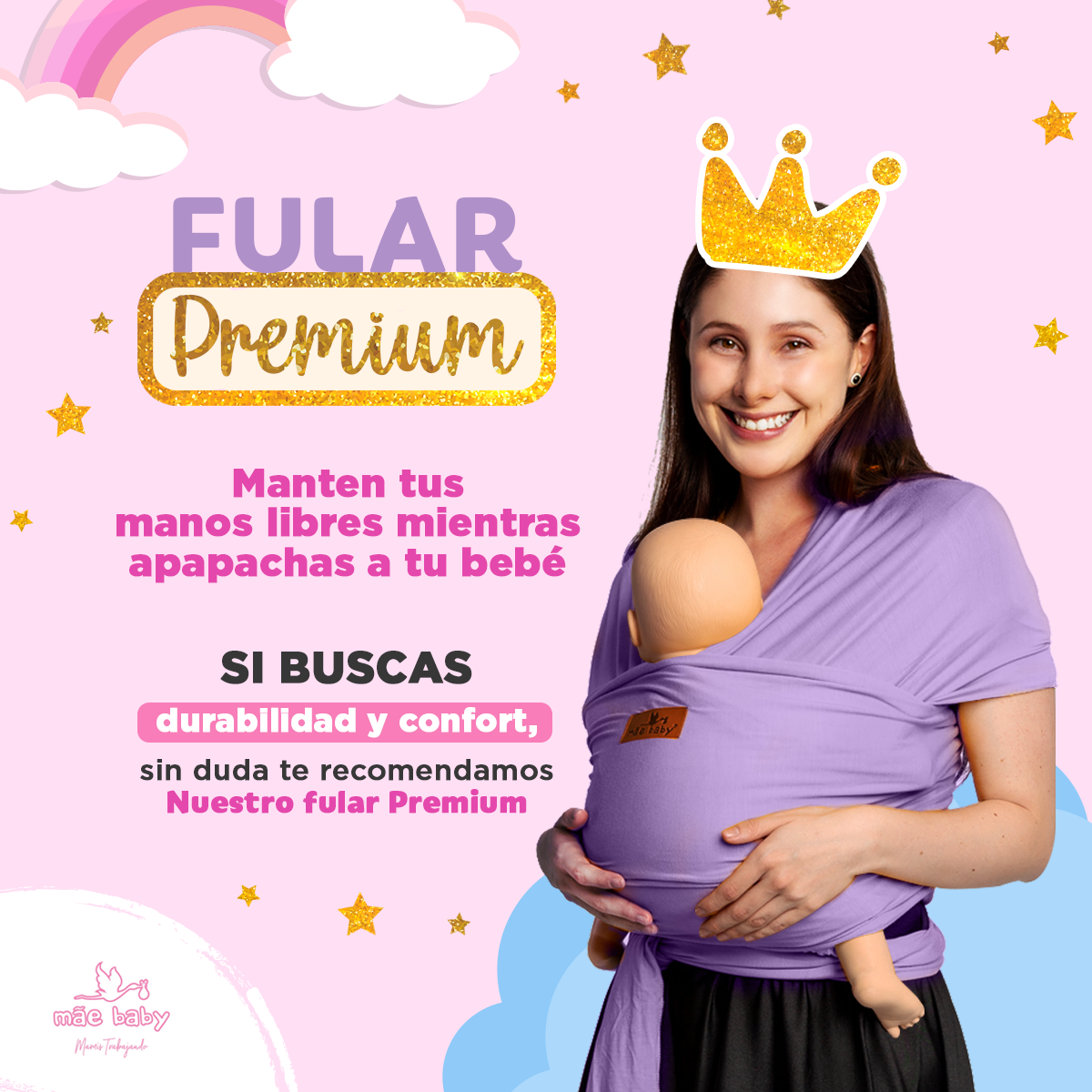 Foto 3 pulgar | Fular para Bebé Mae Baby Algodón Premium Fresco Lila Hasta 10 kg