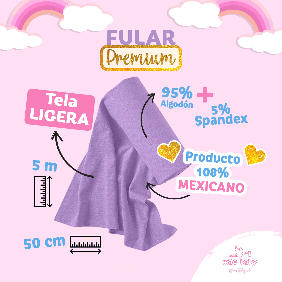 Foto 4 pulgar | Fular para Bebé Mae Baby Algodón Premium Fresco Lila Hasta 10 kg